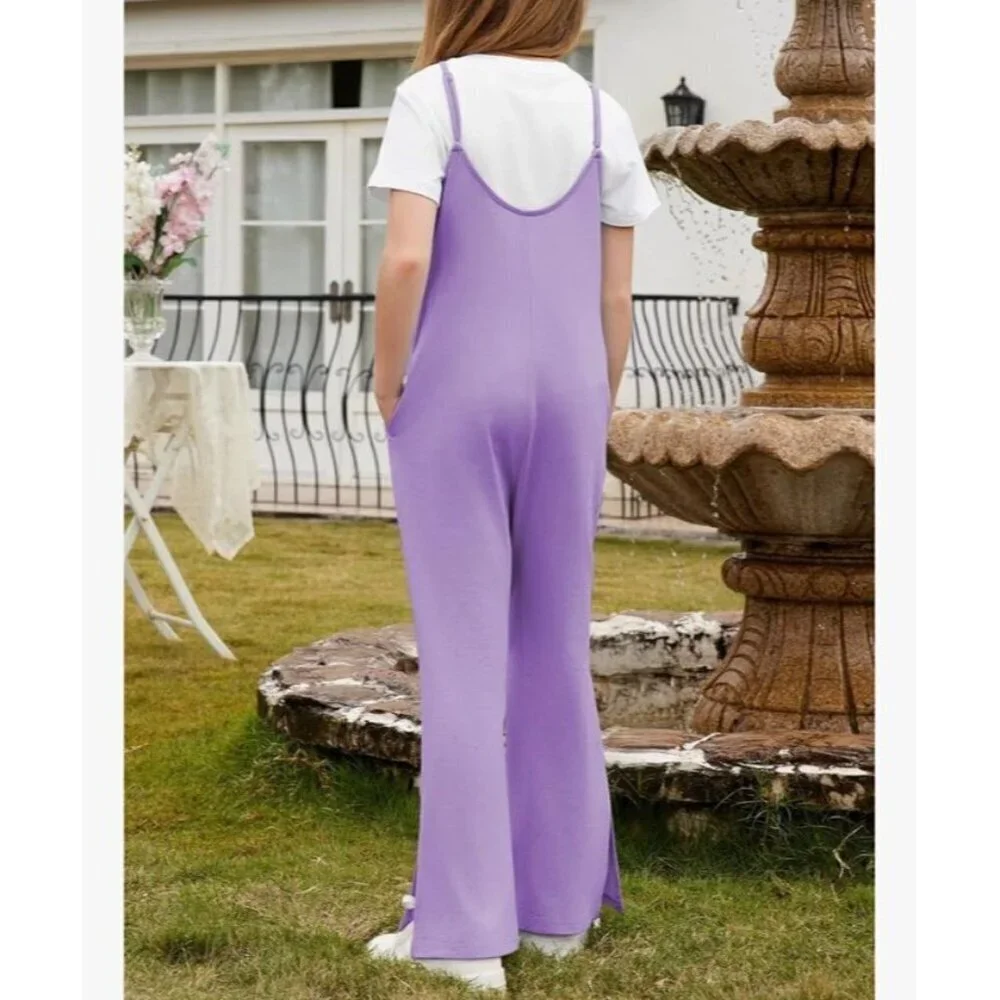 Girls 2025 Fashion Sleeveless Jumpsuit Kids Strap Pockets Romper Size 12-13 Yrs